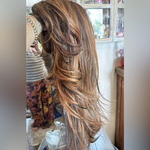 Long Brown Wig with Highlights